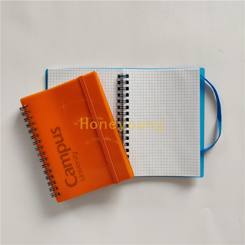 Simple Design Square Line Ruled High Quality PP Cover Spiral Notebook with Elastic Band SN-25